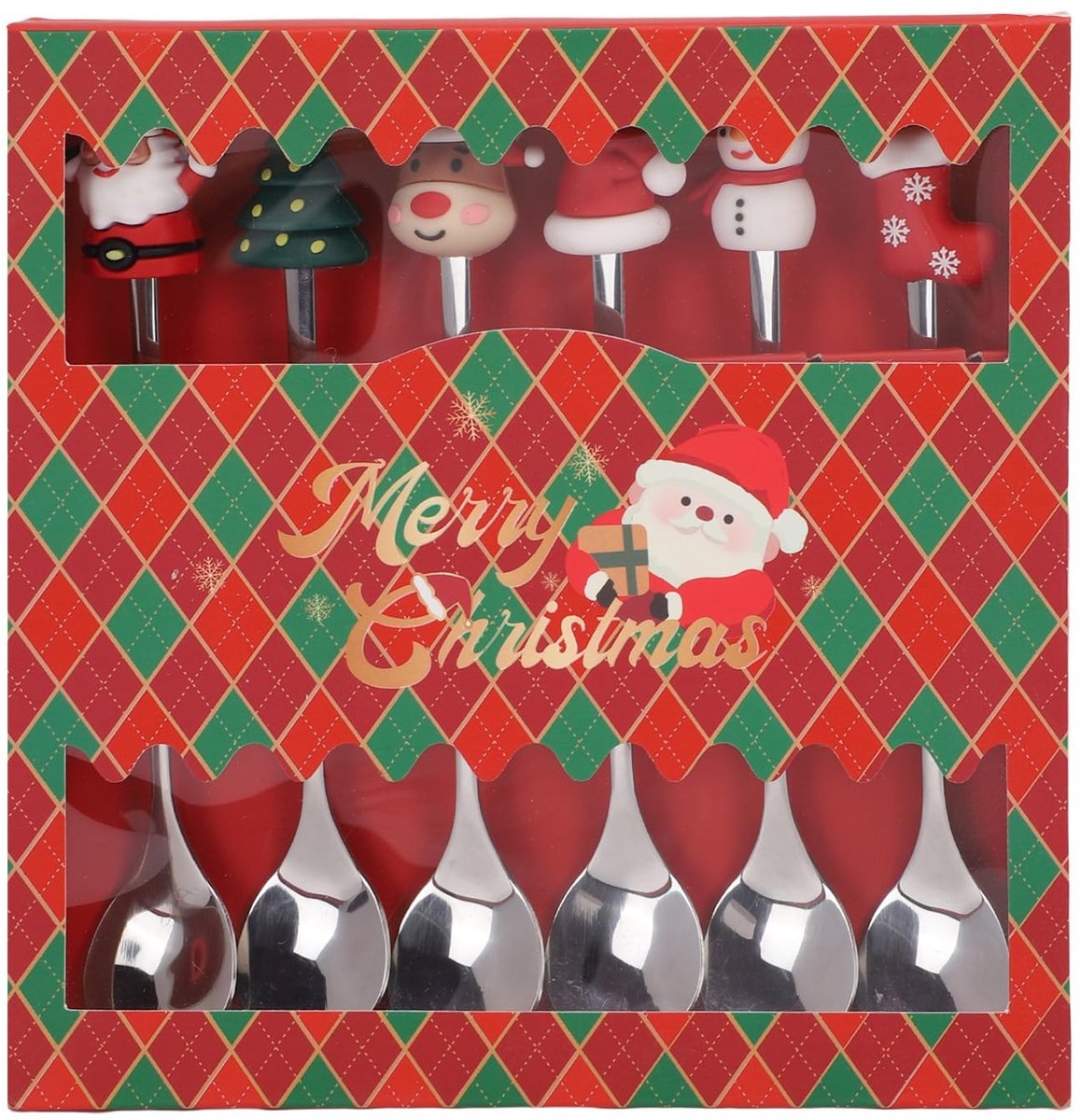 Dailygoods - Dailygoody - Kerstlepelset - 6-delige Set - Roestvrijstaal - Decoratieve Koffielepels - Voor Feestdagen - Ideaal voor Desserts - Geschikt voor Koffie