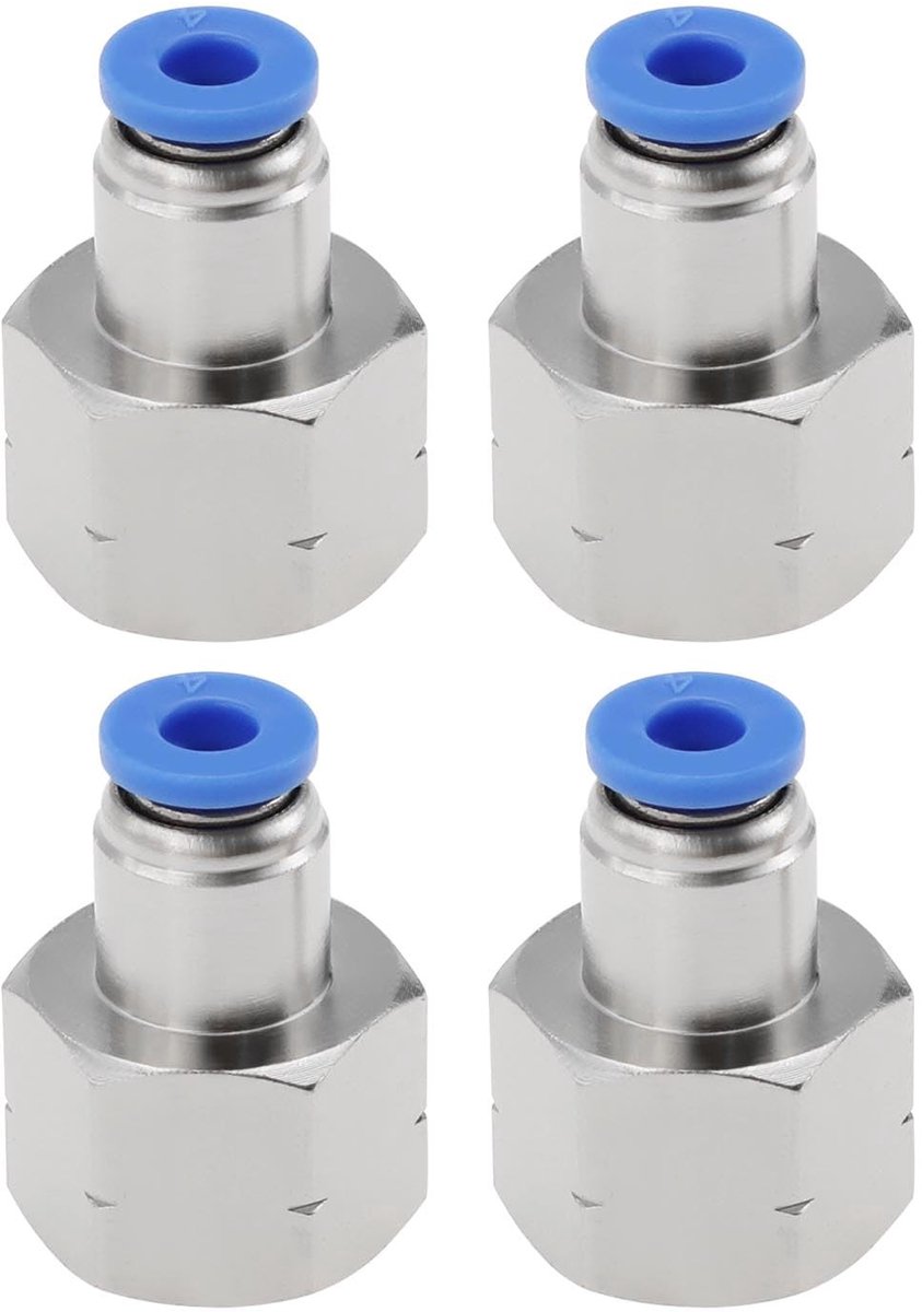 Dailygoods - Dailygoody - Push-Fit Connector - Pneumatische Luchtfittingen - 4 Stuks - 4 mm - 1/4 Draad - Voor Diverse Toepassingen - Kunststof en Metaal