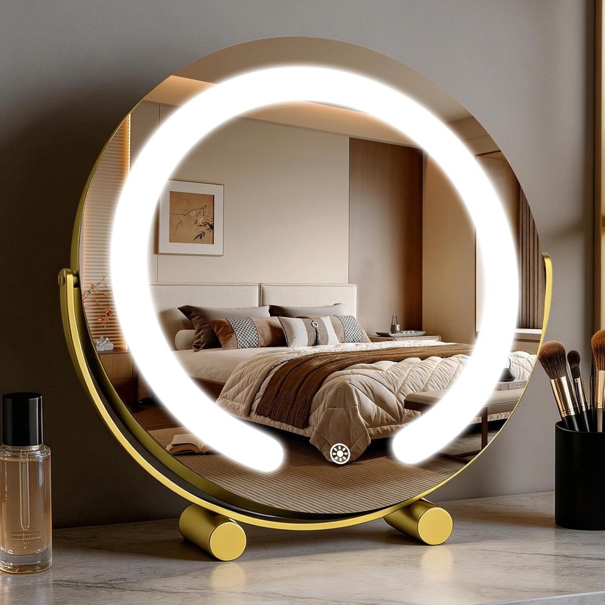 Make-upspiegel met Verlichting - Cosmeticaspiegel LED - Make-up Aanbrengen - Drie Kleurmodi - 30.5 cm Diameter - Goud