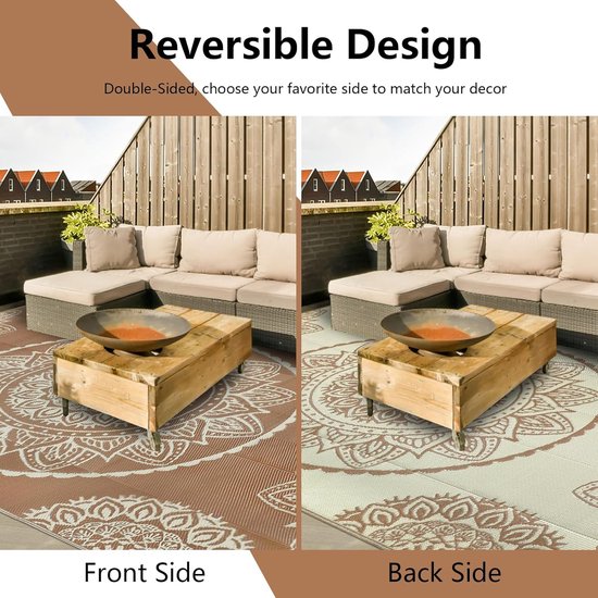Famibay Outdoor tapijt, weerbestendig, 180 x 270 cm, omkeerbaar, campingtapijt, outdoor, waterdicht, beige, bruin, kunststof, omkeerbaar, licht, buitentapijt voor terras, tuin, balkon, camping, binnen — afbeelding 4