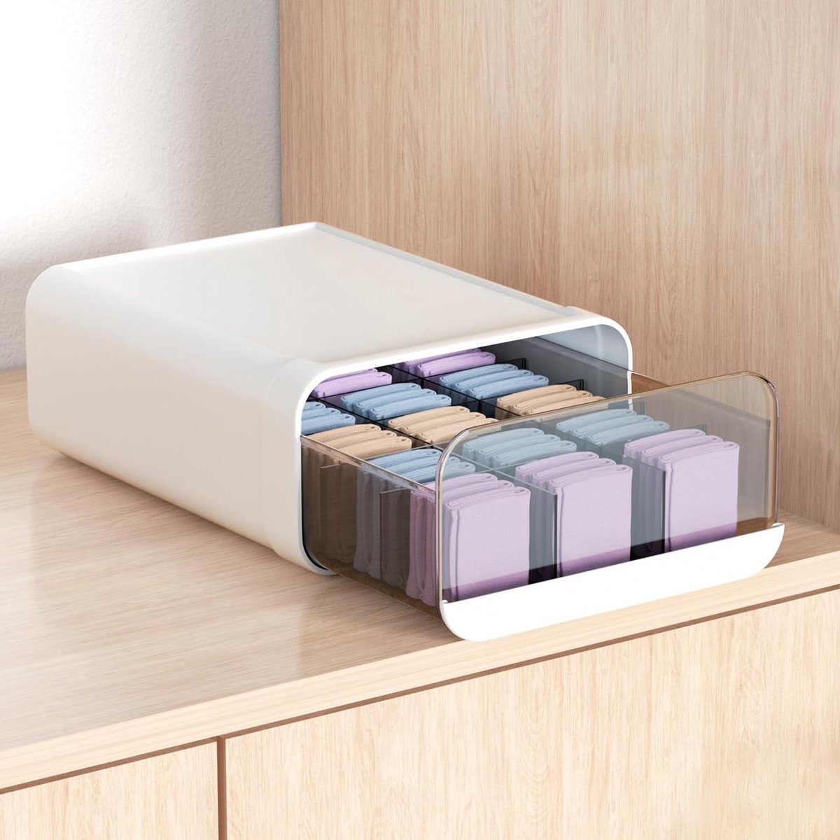 Lade Organizer - Opbergdoos Kast - Kleding Sorteren - Stapelbaar Transparant - 31x24x12 cm - Wit
