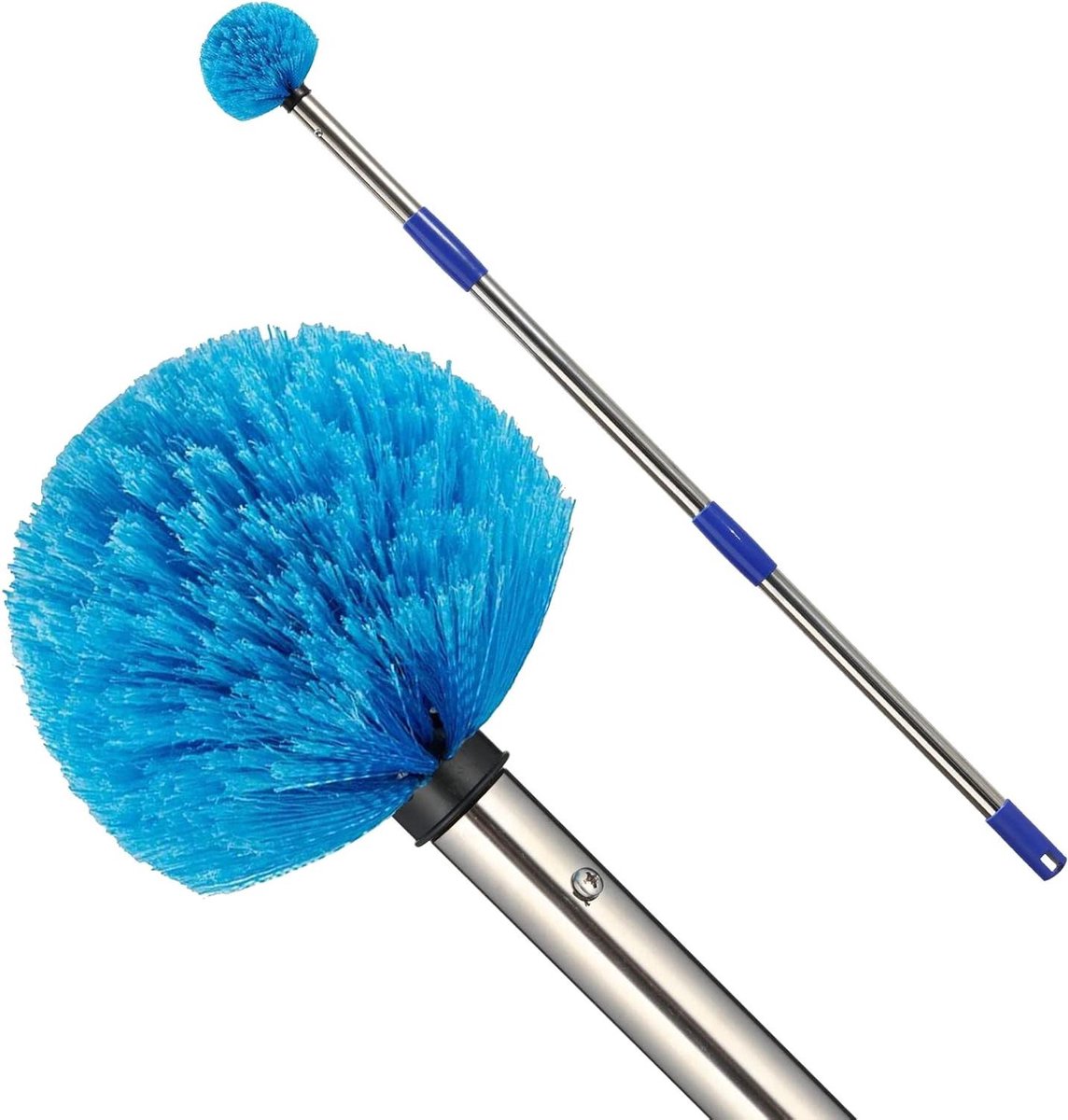 Uitschuifbare Stofdoek - Spinnenwebborstel - Hoge Plekken Reinigen - Verstelbare Lengte - Tot 2.4 Meter - Blauw