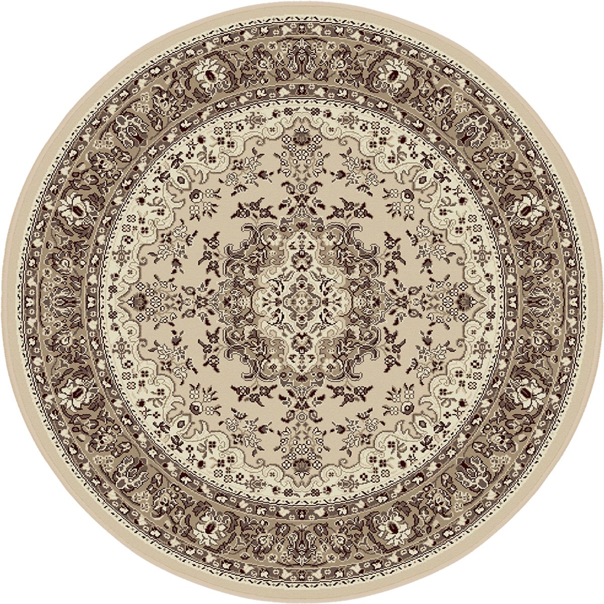 Muratap Nain Klassiek Medaillon - Rond - Laagpolig Oosters Vloerkleed - Vintage Tapijt - Creme- 300 CM Ø