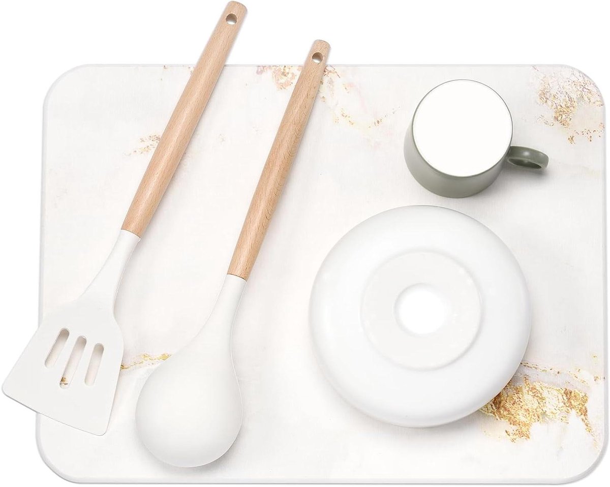 Afdruipmat Keuken - Servies Droogmat - Snel Drogen - Zeer Absorberend - 40 x 30 cm - Marmer