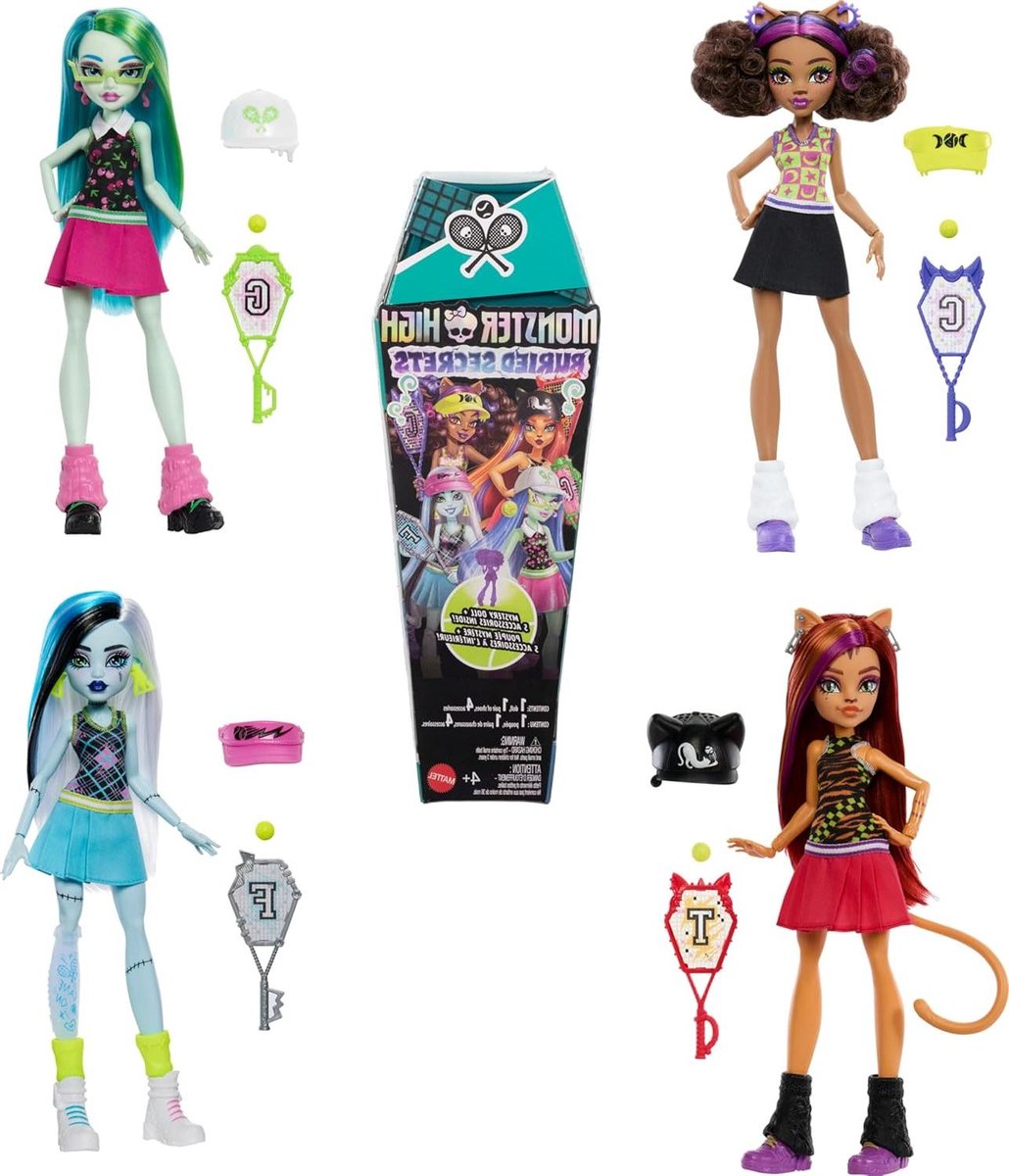 Monster High Geheimen Onder de Grond Poppen en Accessoires, Thema Spookachtig Slaapfeestje met Verrassingspop en 5 Verrassingen om uit te pakken (Personages kunnen variëren), HYV64