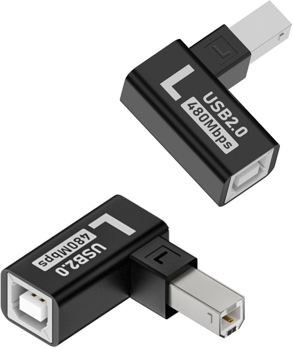 QIANRENON 90° USB B Adapter - Extender voor Printer en MIDI Apparaten - Set van 2