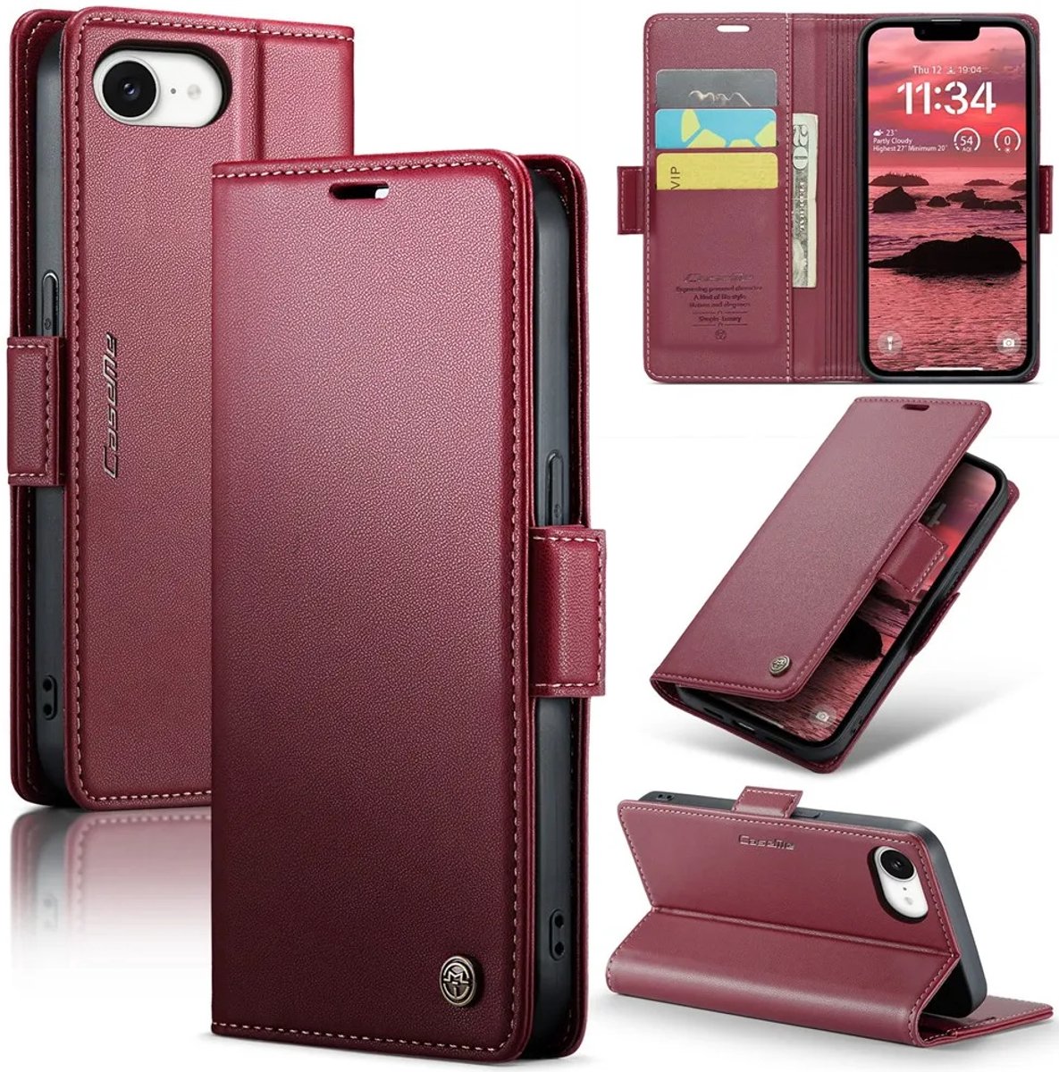 Hoesje geschikt voor Apple iPhone 17e/16e - CASEME Litchi Texture Book Wallet Case - Rood