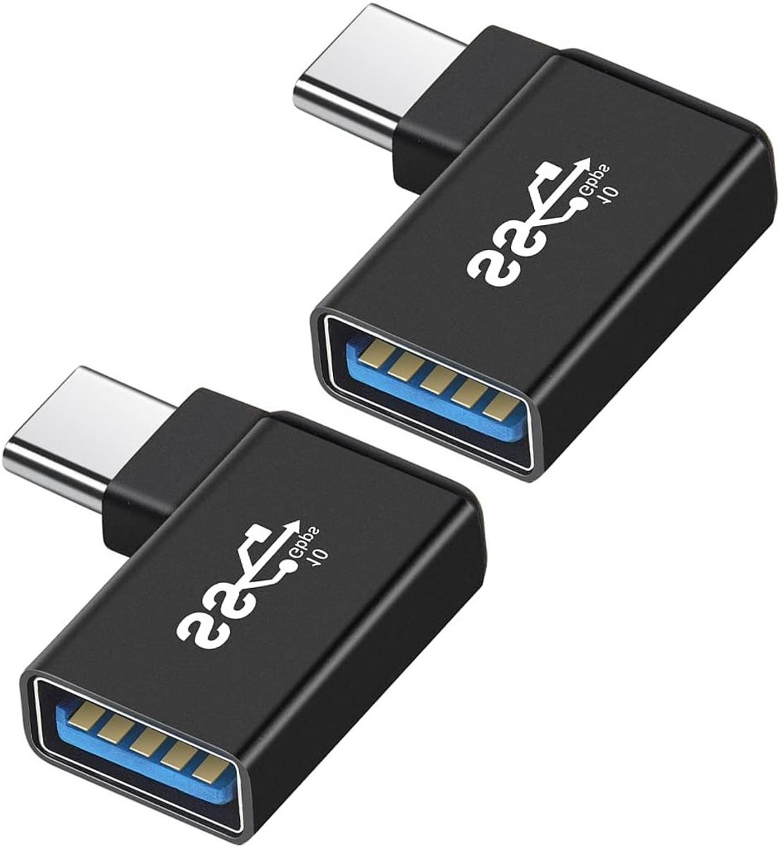 USB C naar USB Adapter 90 Graden (2 Stuks) - Hoekadapter voor Snelle Gegevensoverdracht, Compatibel met MacBook en USB-C Apparaten