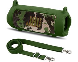 Siliconen Beschermhoes voor Draagbare Bluetooth Speaker - Schokbestendig en Met Afneembare Schouderband - Geschikt voor JBL Flip 7 (Olijfgroen)