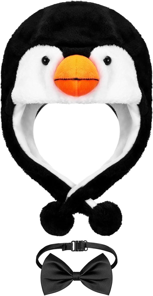 Verstelbare zwart-witte pinguïnhoed voor volwassenen en kinderen - Grappige kostuumhoed met zwarte strik voor Halloween, kerst en feestelijke gelegenheden