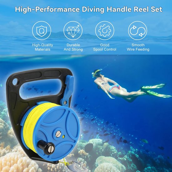 Plplaaoo Duik Reel met Clip - 83m Nylon Draad voor Speervissen en Wateractiviteiten - Blauwe Wielen van Merkloos — afbeelding 5