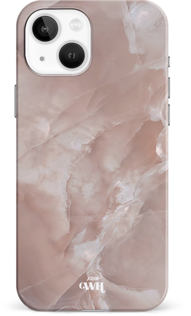 xoxo Wildhearts Marble Brown Sugar - Single Layer - Hard cover geschikt voor iPhone 14 Plus hoesje - Siliconen marmer hoesje iPhone - Beschermhoesje geschikt voor iPhone 14 Plus hoesje marmer - bruin