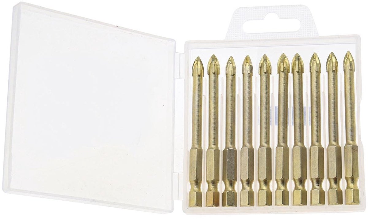 Dailygoody - 10x keramische boor - Titanium gecoate boorset - 6mm - Geschikt voor keramische tegels en glas - Inclusief opbergkoffer