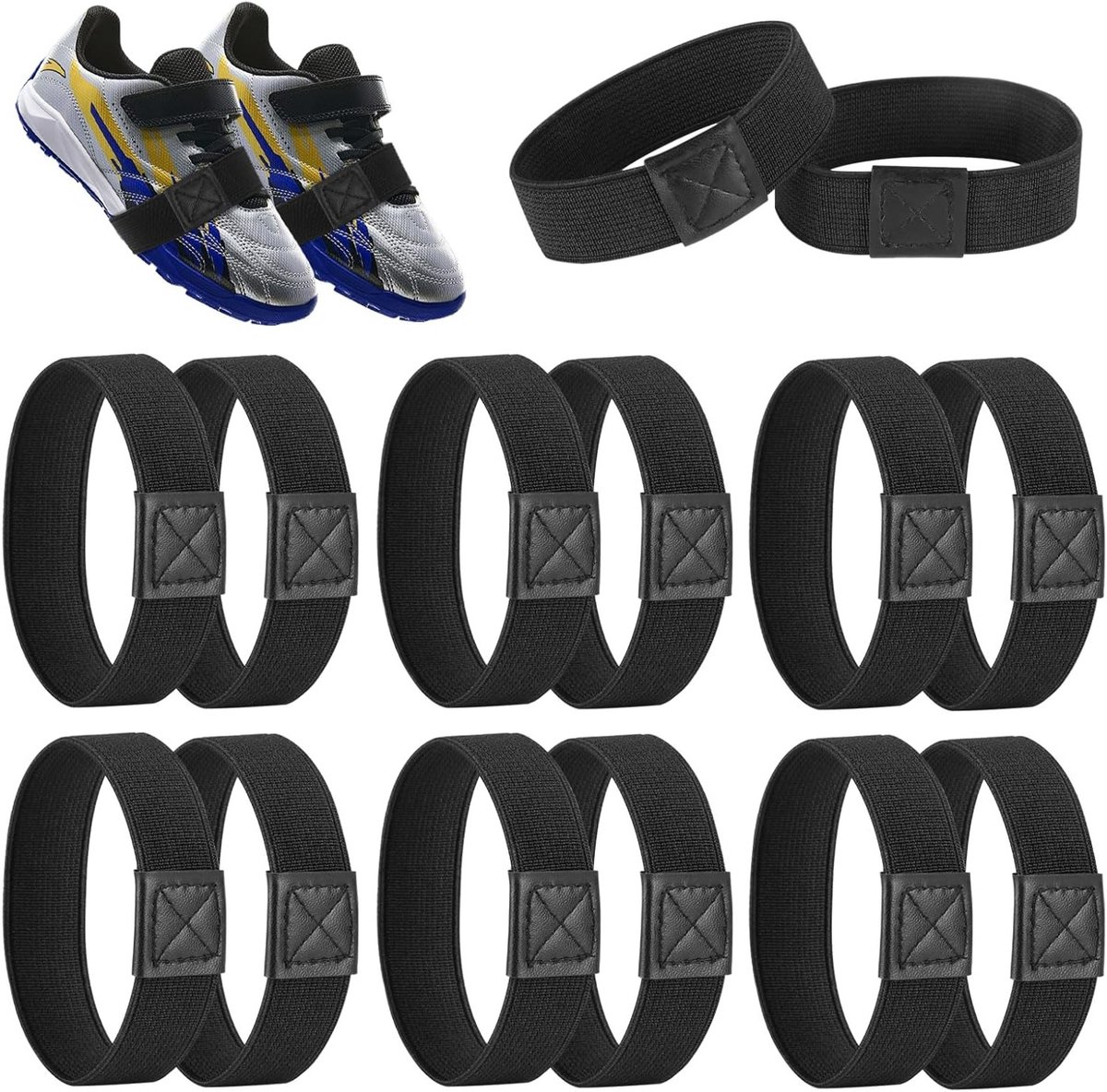 7 Paar Verstelbare Elastische Veters voor Voetbalschoenen - Zwarte Veters, Antislip Fixatiebanden, Ideaal Tegen Loskomende Strikken, Duurzaam en Comfortabel