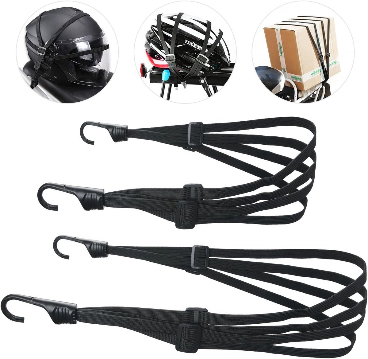 Verstelbare Lashing Straps met Haak - 2 Pack Rubber Bungee Cords voor Motoren en Fietsen, Ideaal voor Lading en Bagagebevestiging, Hoge Elasticiteit en Duurzaamheid