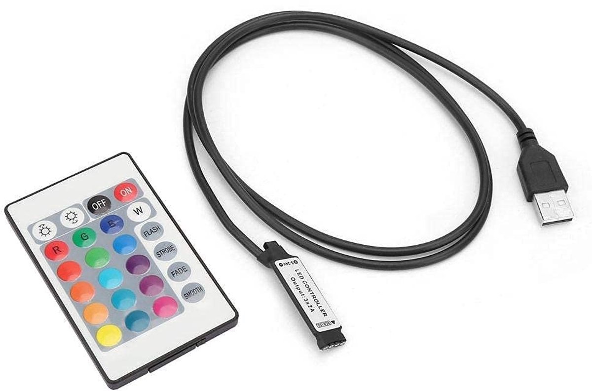 Dailygoody - RGB LED-lichtstrip - Draadloze afstandsbediening - 1 meter - USB - 24 toetsen afstandsbediening - Geschikt voor sfeerverlichting - M