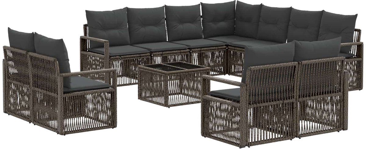 vidaXL - Tuinbank - Set - 12 - pcs - Grijs - poly - rattan