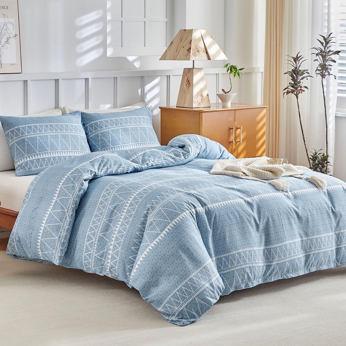Dailygoody - Beddengoed - Boho-stijl - Ademend microvezel - Blauw - Dekbedovertrekset 200x200cm - Geschikt voor volwassenen - 3-delig