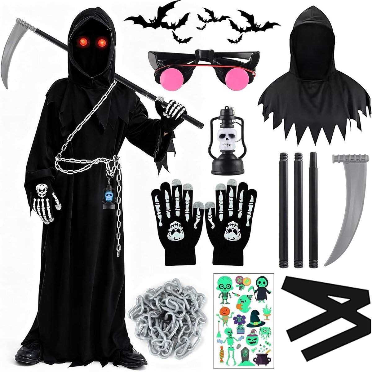 Griezelig Halloween kostuum voor jongens met accessoires, perfect voor verkleedpartijen en feesten