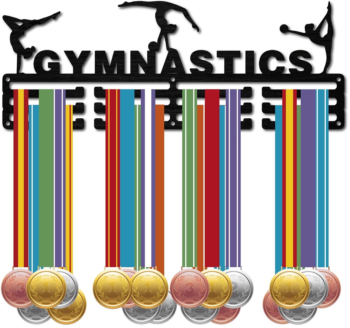Dailygoody - Gymnastiek Medaille Houder - Medaille Display - Wandrek voor Thuis - Zwart Hout - Sport Awards Houder - Decoratieve Medaille Hanger - Ges...