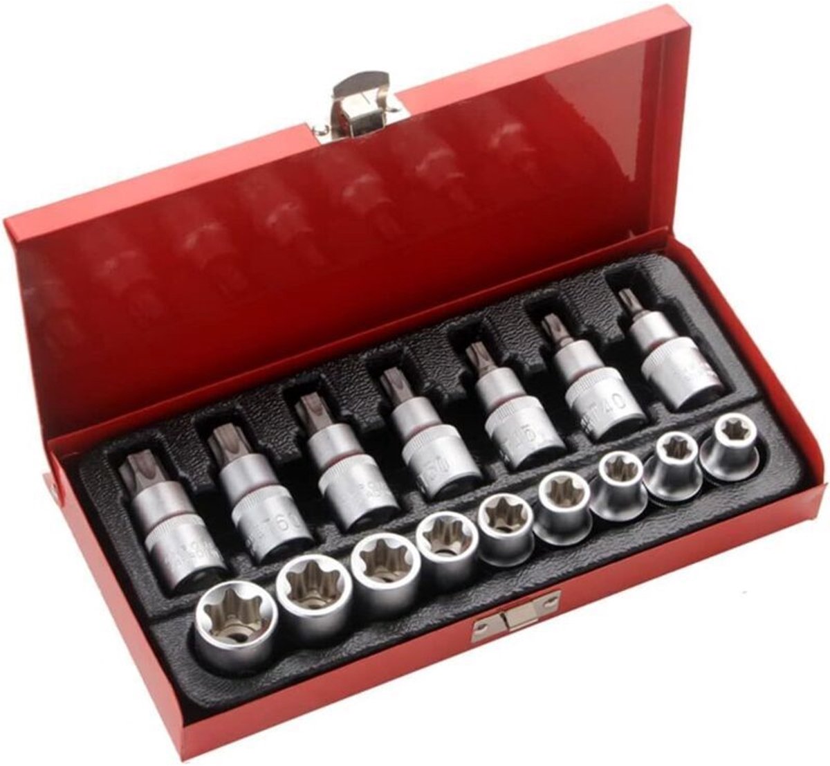 16-delige Torx-sleutelset met opbergdoos, gemaakt van hoogwaardig staal, E10-E24, T30-T70.