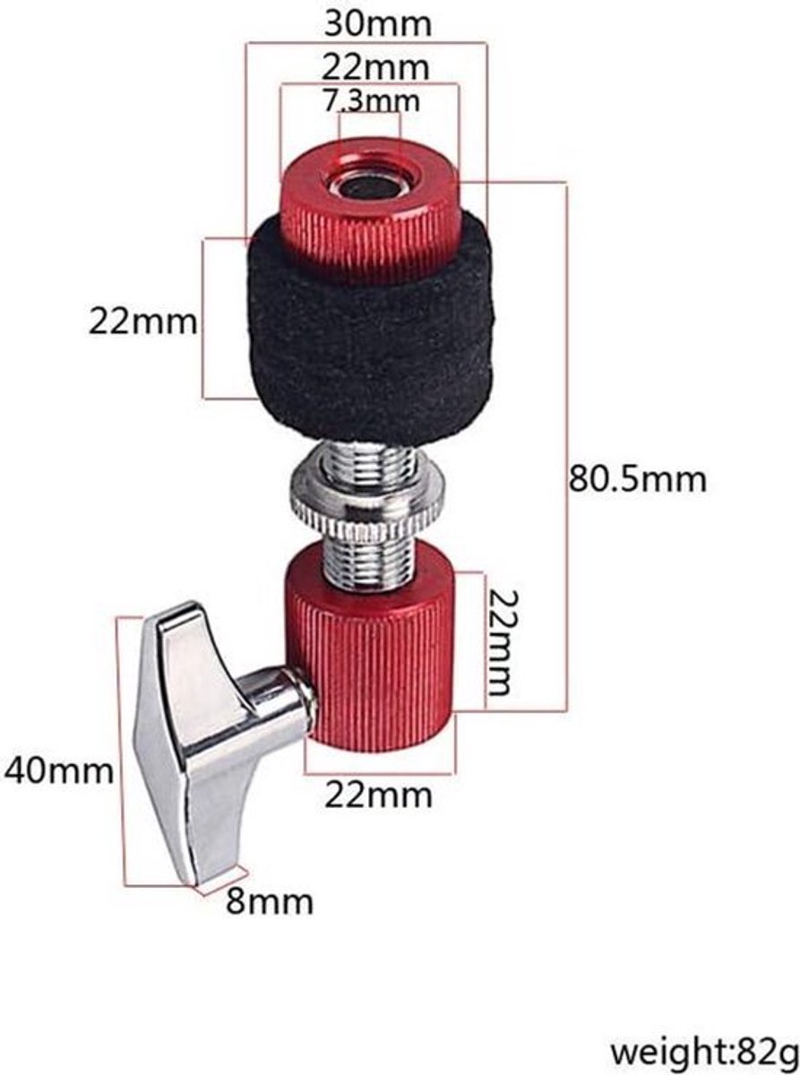 Hi-Hat Koppeling - Bekkenhouder - Drum Percussie - Duurzaam Metaal - 6mm Stang - Zilver Rood