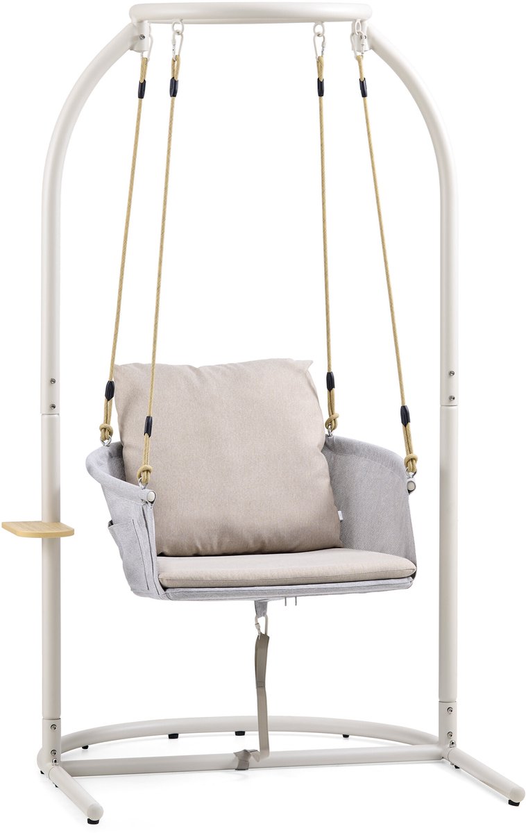 Hangstoel / zwevende relaxstoel Skylo met onderstel en bijzettafeltje, beige, hjh LIVING