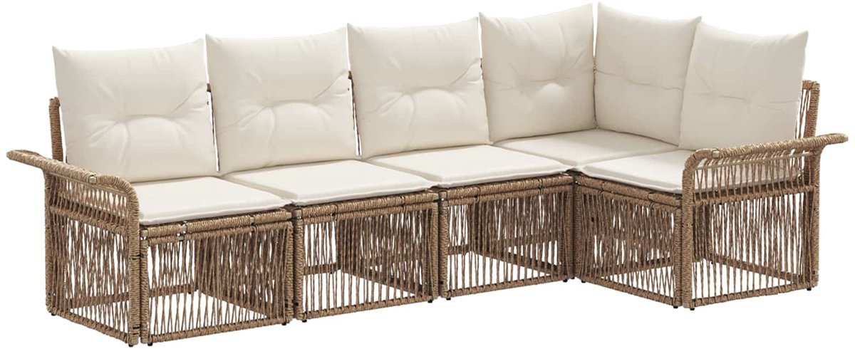 vidaXL - Tuinbank - Set - 5 - pcs - Beige - poly - rattan