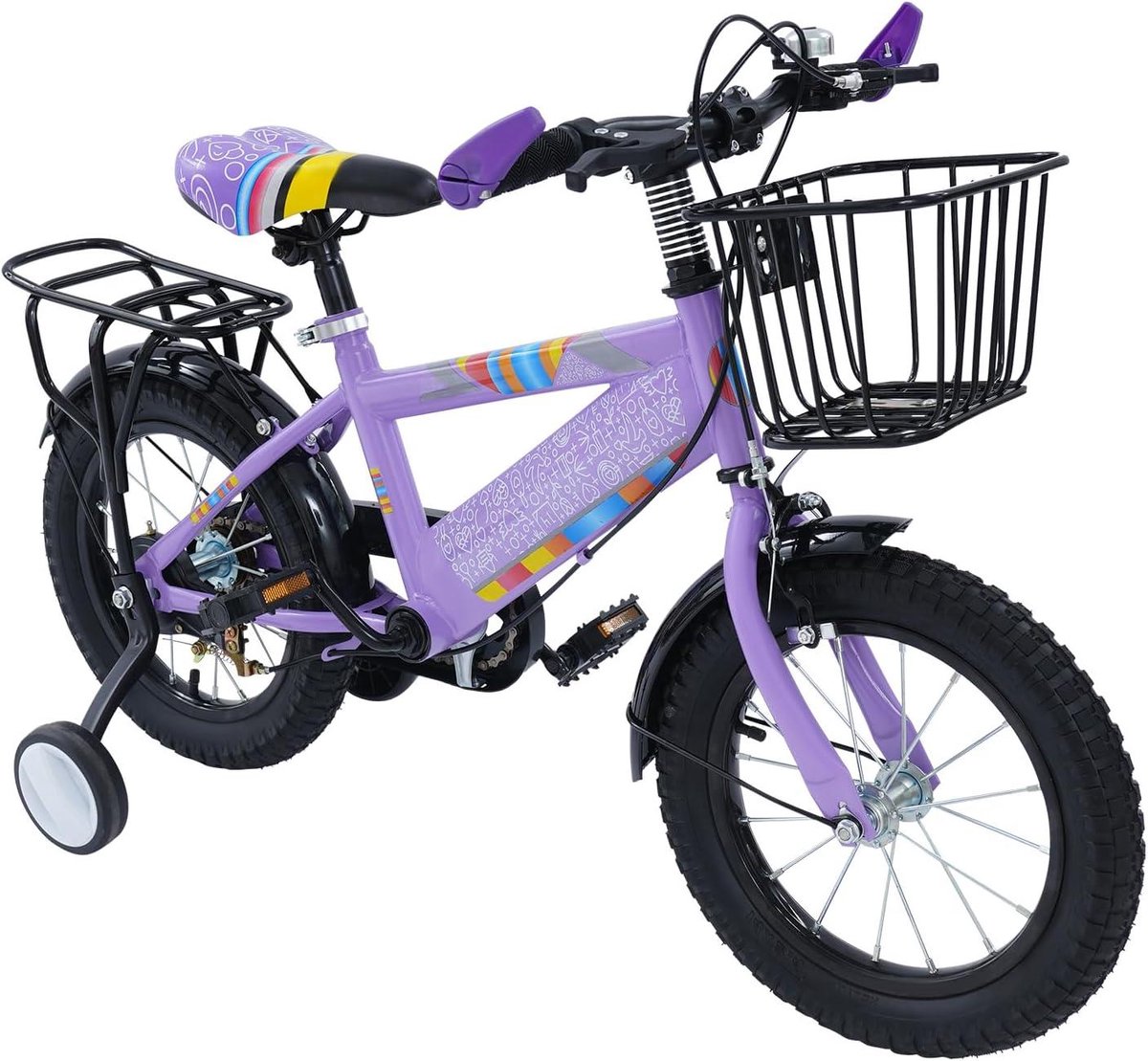 Kinderfiets 14 inch - Meisjesfiets loopfiets - Leren fietsen - Inclusief steunwielen - 14 inch - Paars