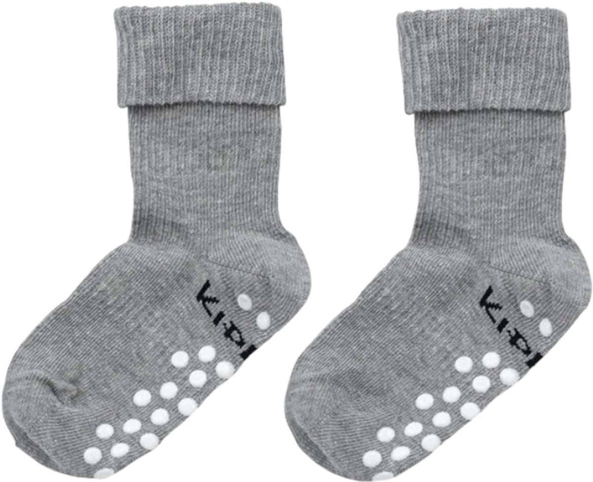 KipKep Antislip Blijf-Sokjes - 12-18 Maanden - Grey - baby dreumes sokken - schoenmaat 19-22 - zakken niet af - biologisch katoen - Grijs