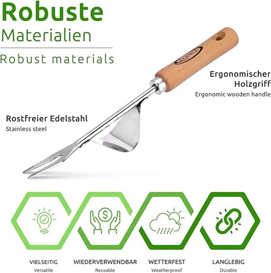 Roestvrijstalen onkruid- en wortelbestrijdingsschop met houten handvat - Handmatige tuinieroplossing voor elk type onkruid van Merkloos	 — afbeelding 4