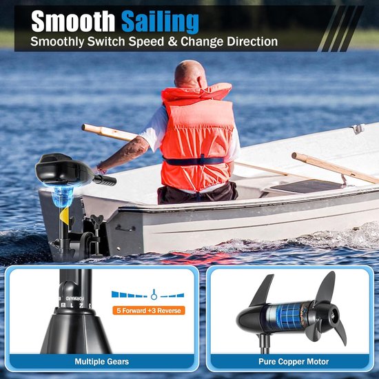 Elektrische Buitenboordmotor - Trolling Motor Boot - Vissen en Varen - 5 Vooruit 3 Achteruit - 36 kg Stuwkracht - Zwart — afbeelding 4