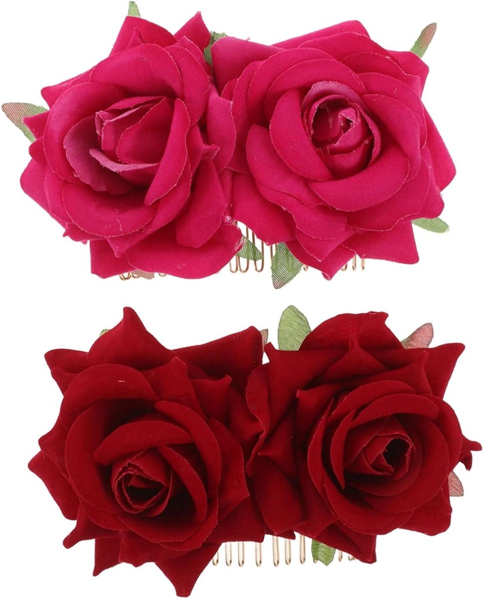 Bruid Haar Kam - Bloem Haarclip - Bruiloft Feest - Stoffen Rozen - 12 x 8 cm - Roze