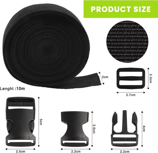 Nylon Rol - Gesp Band - Huisdier Riemen - Inclusief Gespen - 10 Meter - Zwart — afbeelding 4