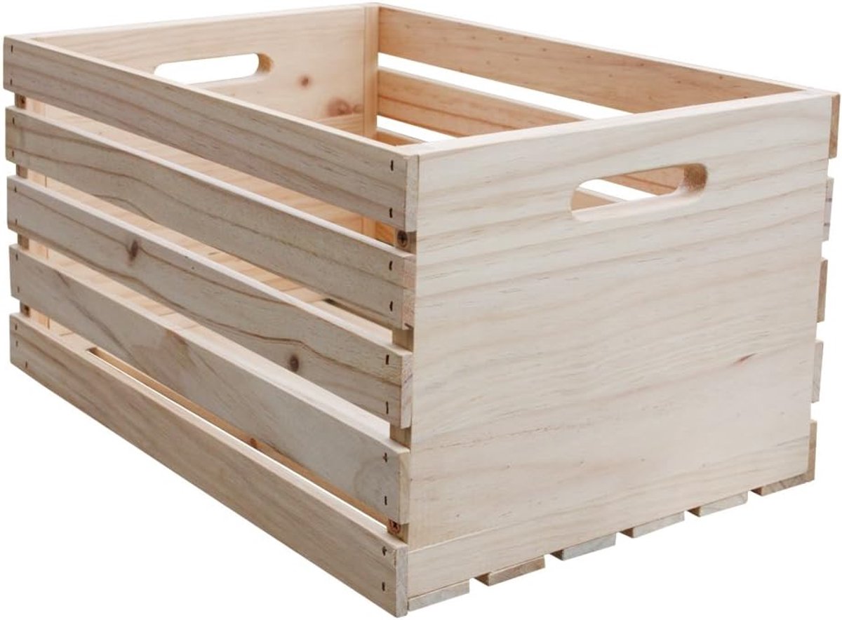 Houten Groentekist - Fruitkist Opslag - Organiseren Keuken - Onbehandeld Massief Hout - 46 x 31 x 25 cm - Natuurlijk