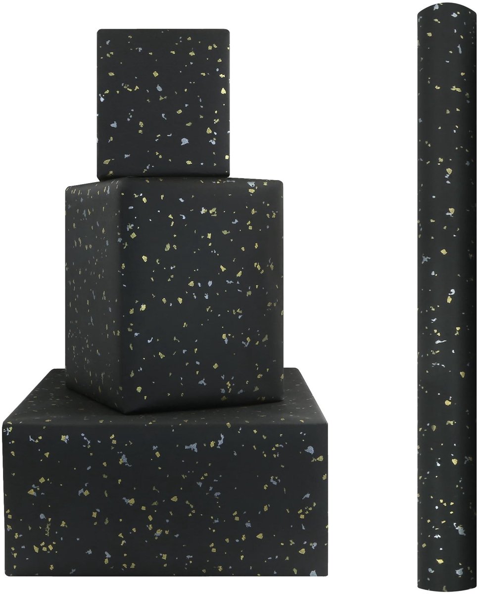 Dailygoods- Cadeaupapier Luxe - Metallic Gouden/Zilveren Foliepunten - Effen Zwart - 1 Mini-Rol 43 x 300 cm - Perfect voor Verjaardag/Bruiloft - Inpakpapier