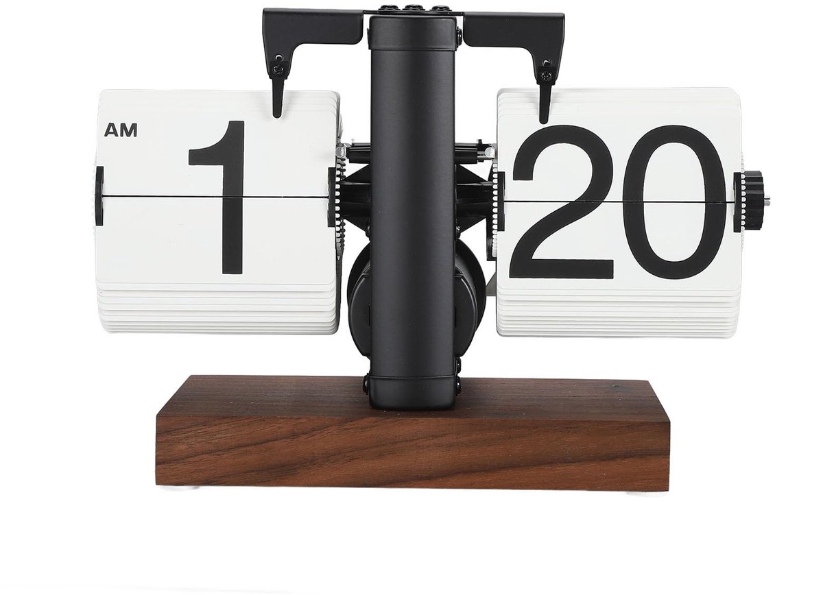 Dailygoods - Retro Flipklok - Grote Cijfers - Automatisch Mechanisch - Zwart - Woonkamer Studeerkamer Kantoor - 304 Roestvrij Staal