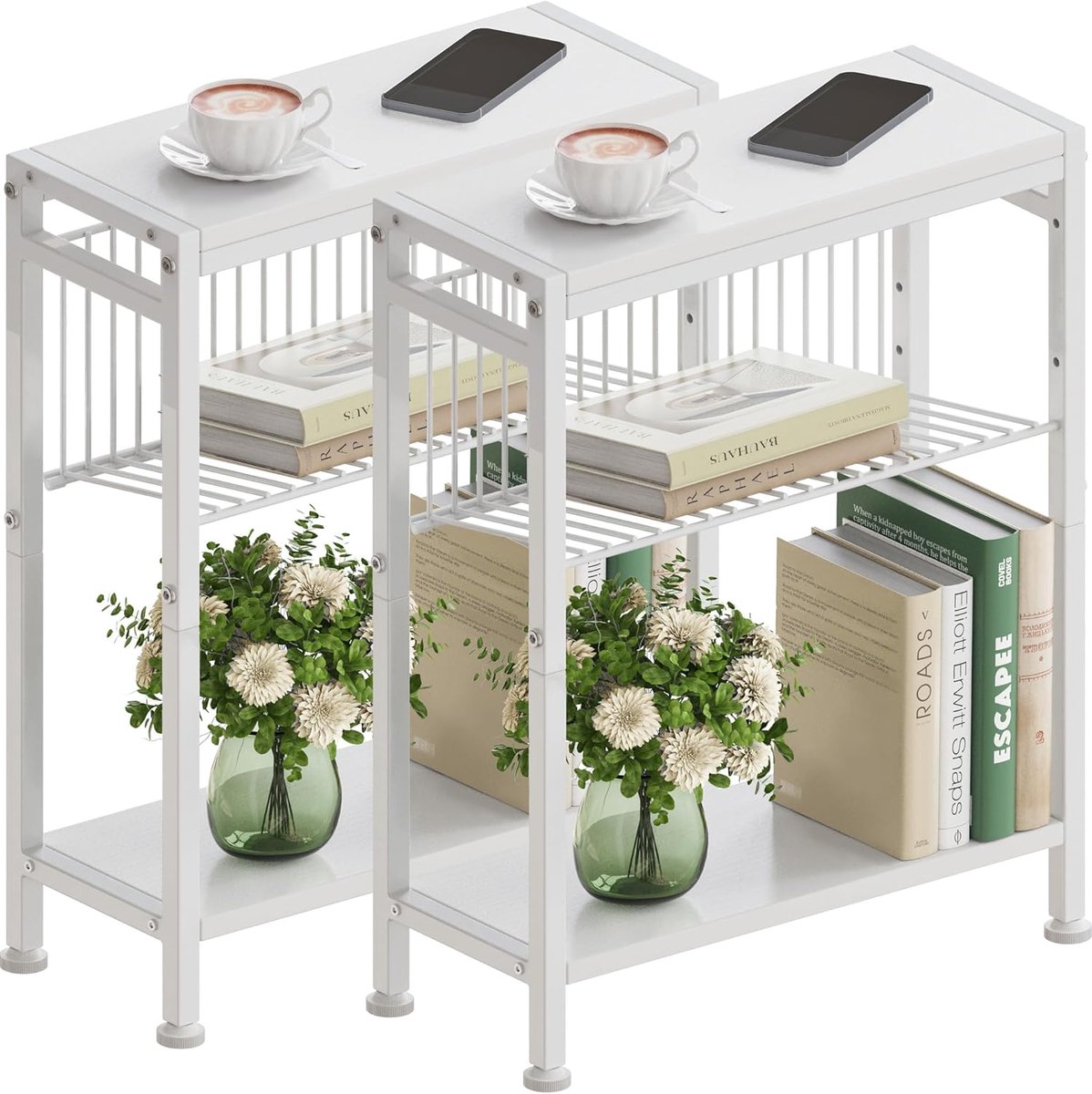 Smalle bijzettafel - Set van 2 - Ruimte besparen - Met tijdschriftenhouder - 18 x 43 x 565