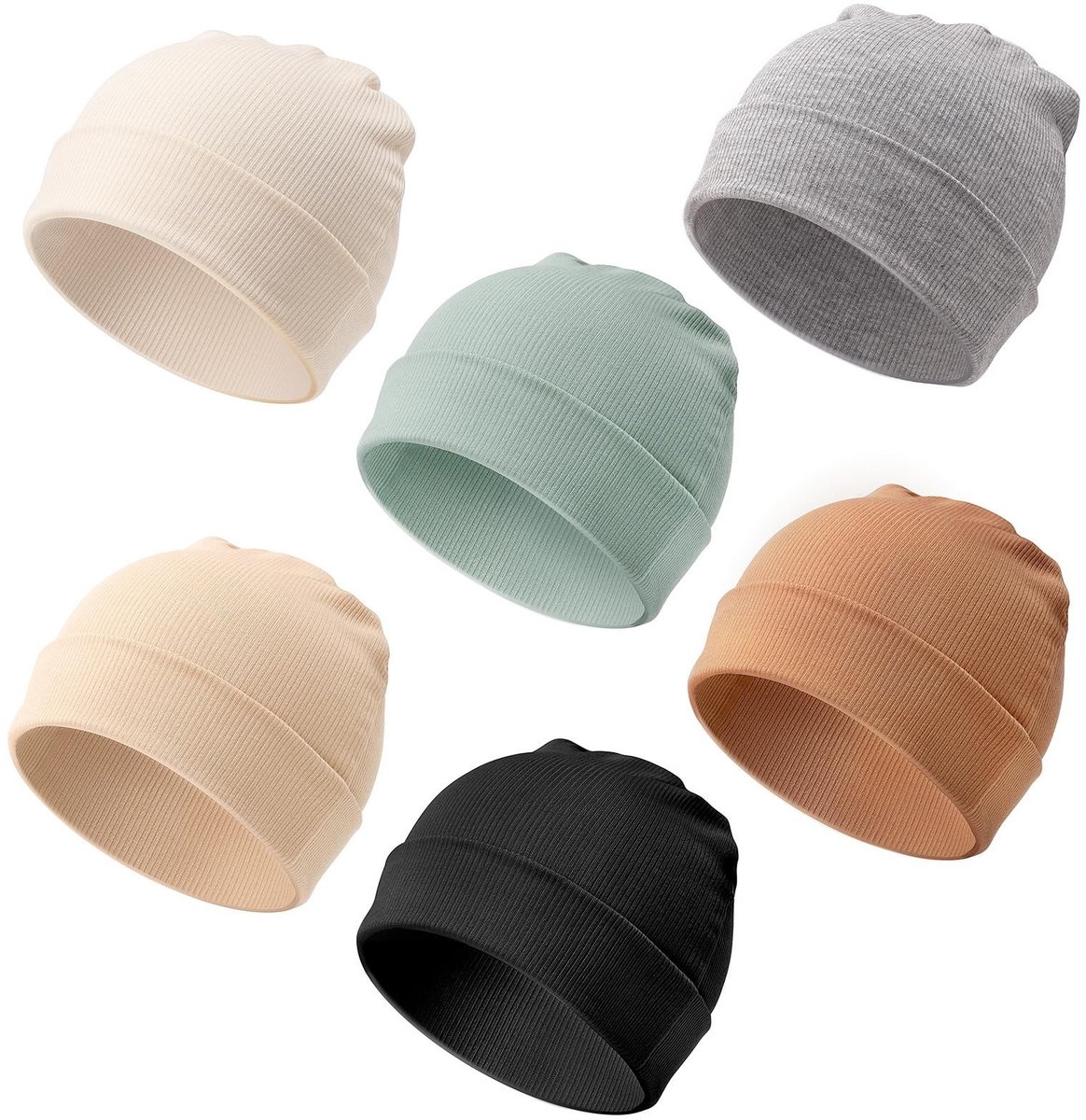 Dailygoods- Baby Beanie Set van 6 - Zachte Gebreide Mutsjes - Effen Mutsen - Voor Pasgeborenen/Peuters - Ideaal Cadeau - Comfortabel en Elastisch - Babymuts