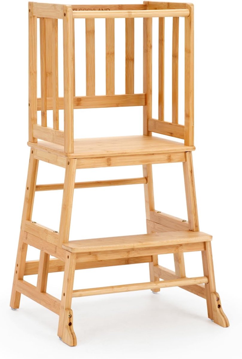 Kinder Leertoren - Houten Keukentrapje - Kinderen Zelfstandig - Stabiele A-structuur - 45x48x89 cm - Natuurlijk