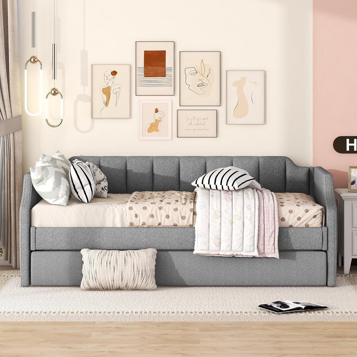 Gestoffeerd Dagbed - Slaapbank - Gastvrij Ontvangen - Met Uitschuifbaar Extra Bed - 213 x 97 cm - Grijs