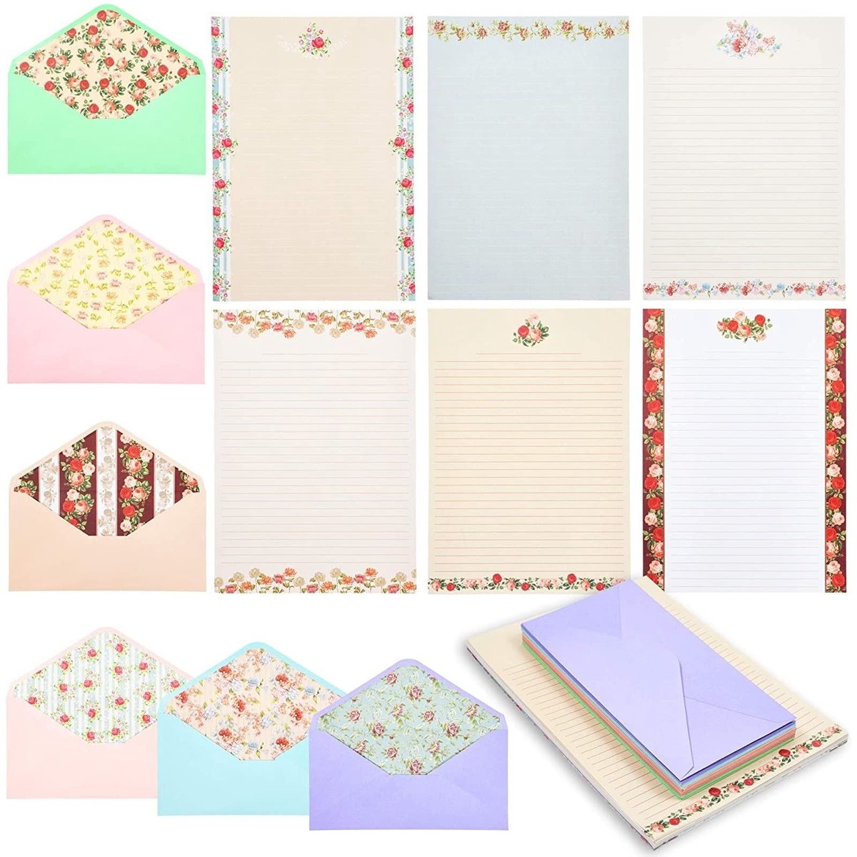Dailygoods- Briefpapier Vintage Bloemen - 60 Vellen - 30 Enveloppen - Printervriendelijk - Geschikt voor Kalligrafie - Ideaal voor Bedankjes - Stationery