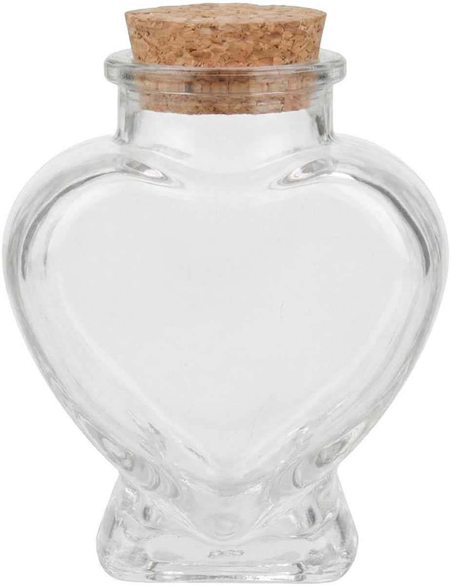 Dailygoods- Glazen Fles Hartvormig - Glazen Fles met Kurk - Decoratieve Fles - Mini Berichtwensfles - Aandenkenkruik - Geschenken voor Doe-Het-Zelf Ambachten