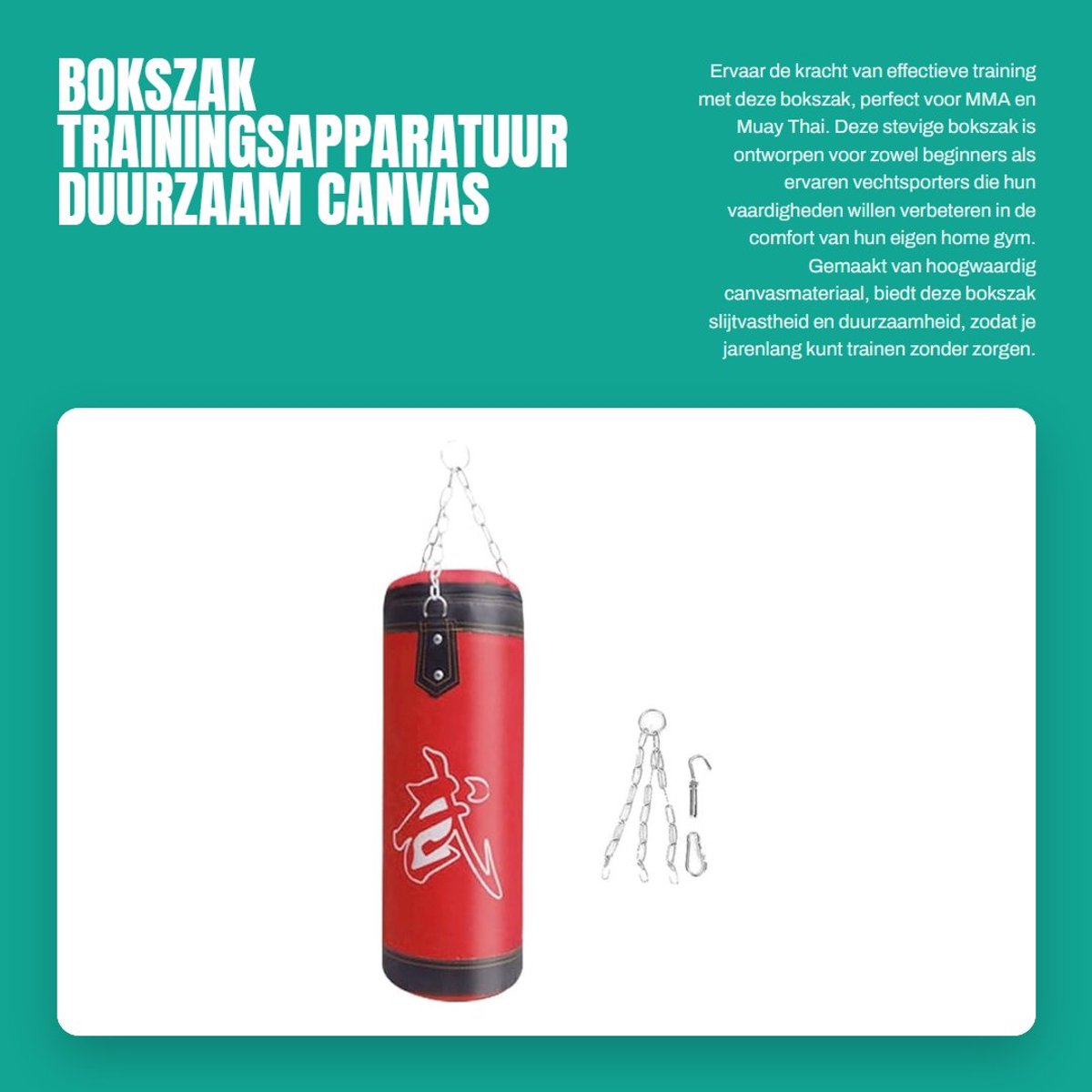 Dailygoods- Bokszak 60 cm - Zware Zandzak - Slijtvast Canvas - Voor MMA/Kickboksen - Schokabsorberend - Duurzaam Gebruik