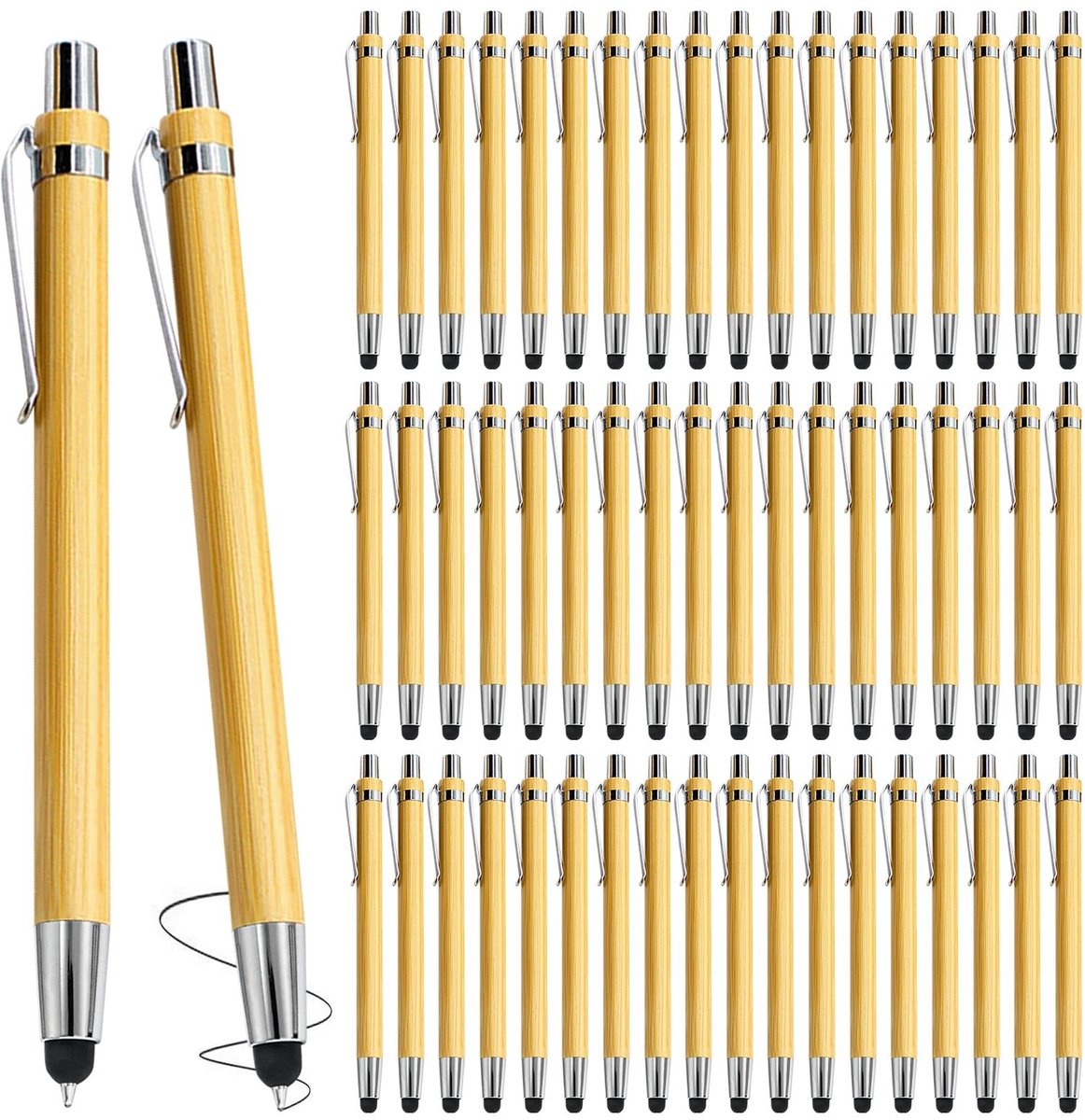 Dailygoods- Bamboe Balpen Set van 50 - Houten Balpen - Touchpen - Milieuvriendelijk - Kantoorbenodigdheden - Zwarte Navulbare Vulling - Houten Pen