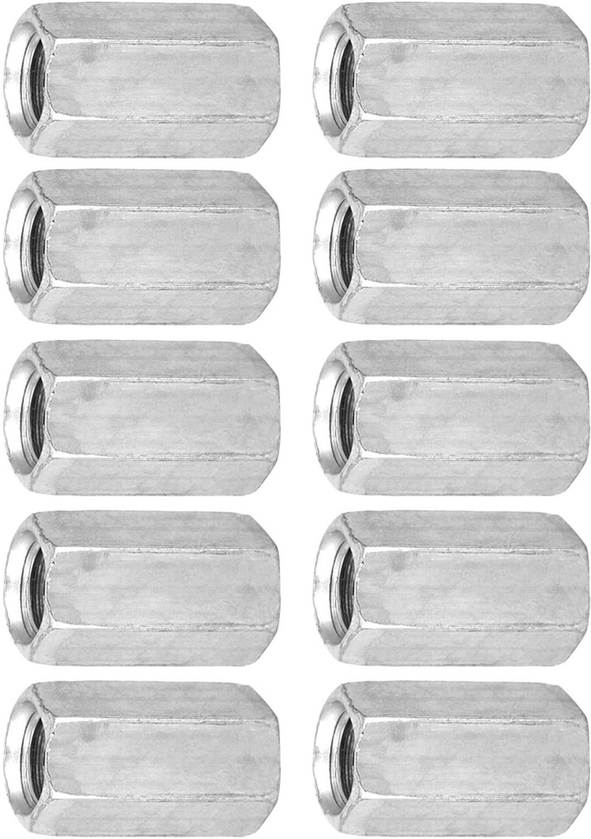 Dailygoods- Staafmoer M8*20 - Zeskantmoer - Koolstofstaal - Gegalvaniseerd - 10 Stuks - Hoge Sterkte - Moeren