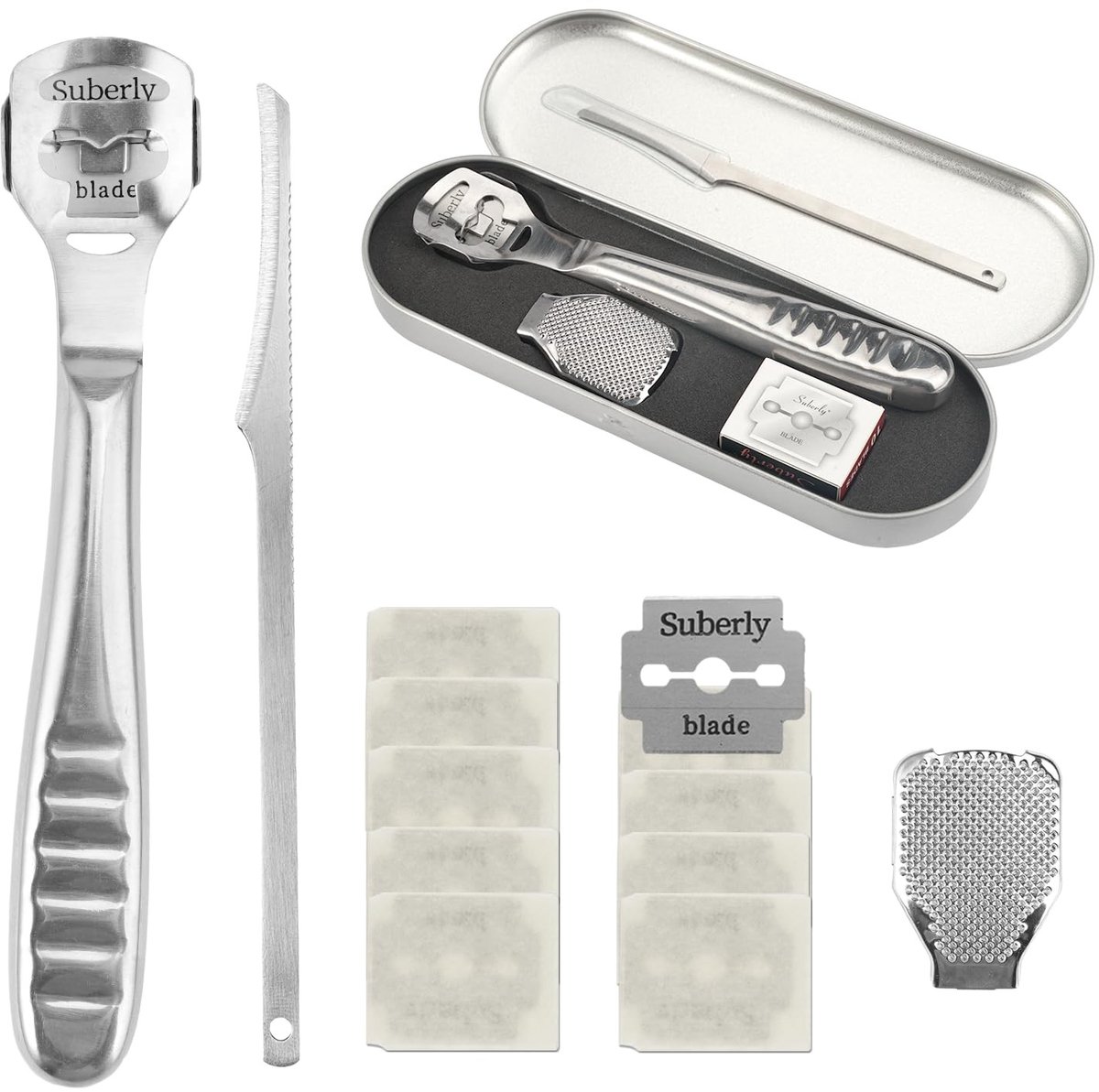 Dailygoods- Eeltverwijderaar Professioneel - Eeltsnijder - Voetschraper - Roestvrij Staal - Antislip Handvat - Inclusief Pedicuremes - Voetschaaf