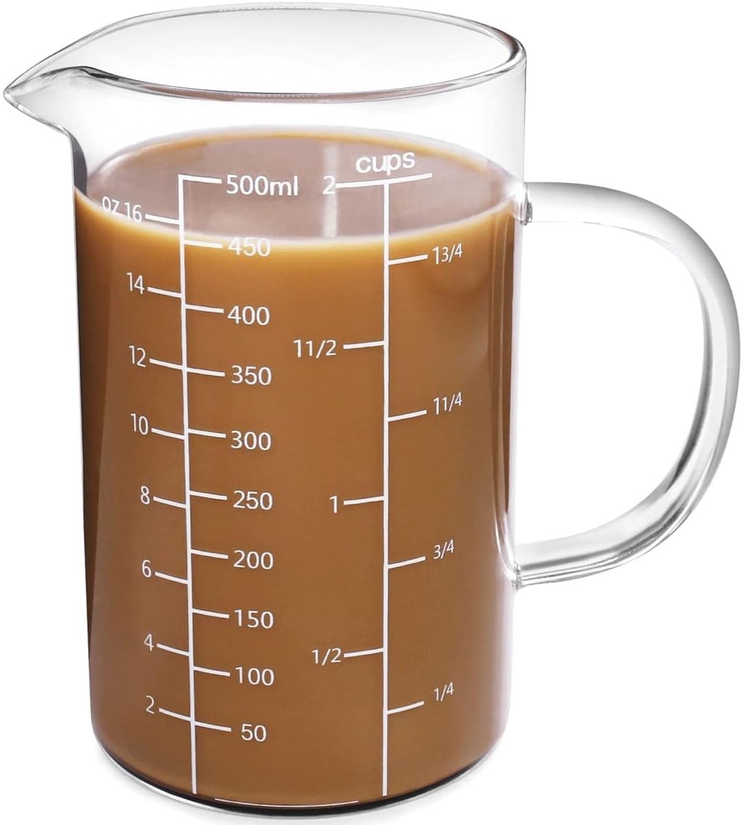Dailygoods- Maatbeker 500 ml - Glazen Maatbeker - Borosilicaatglas - Ergonomische Handgreep - V-uitloop - Perfect voor Bakken - Meetbeker