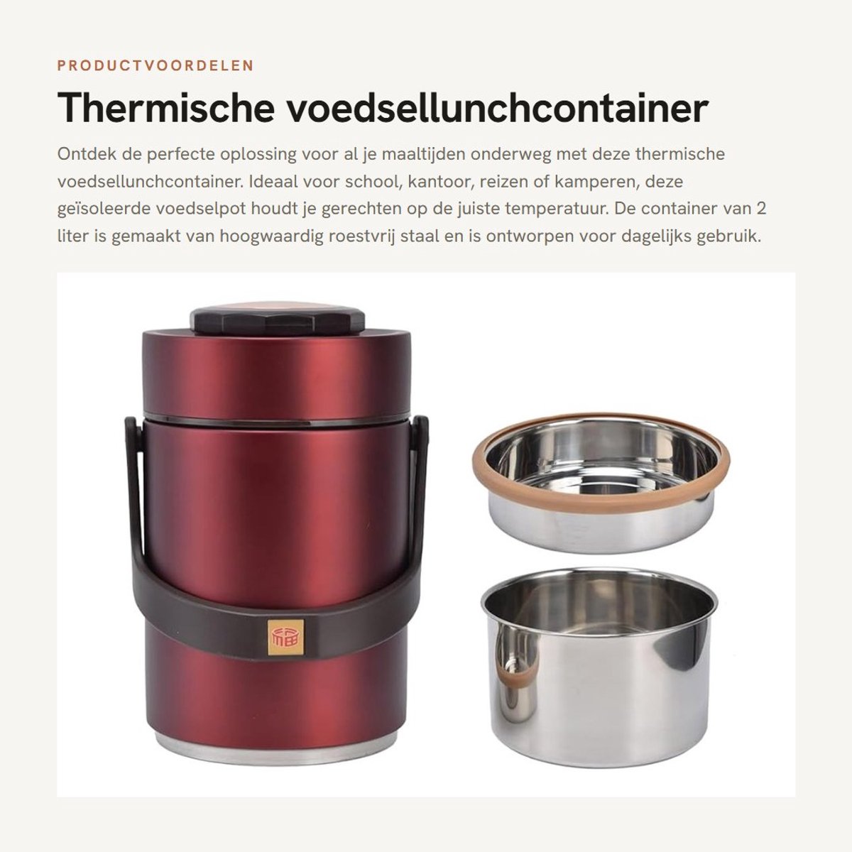 Dailygoods- Voedselcontainer Geïsoleerd 2L - Roestvrij Staal - Stapelbare Lunchbox - Handvat - Voedselbewaren - Luchtdicht