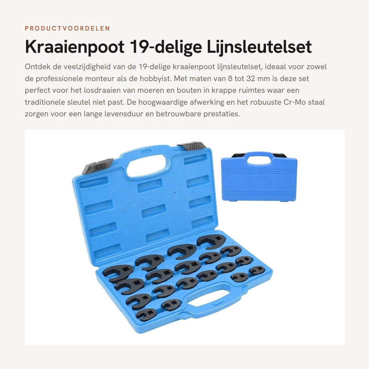 Dailygoods- Lijnsleutelset 19-delig - Professionele Kraaienpoot - Cr-Mo Staal - Dopsleutelset - 8-32 mm - Geschikt voor 3/8 en 1/2 inch ratels